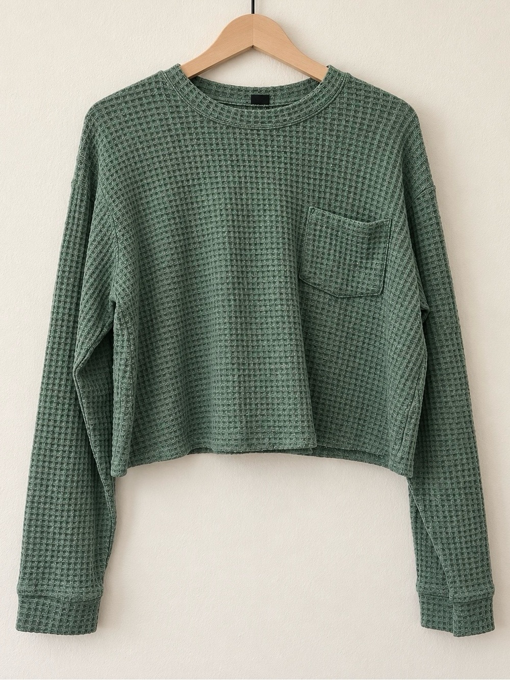 wild fable Waffle-Knit Cropped Pullover in Sage